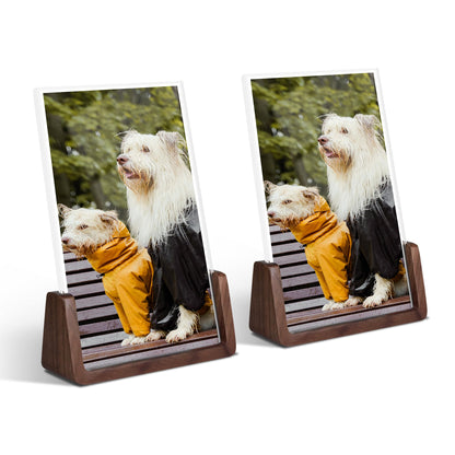 4x6 Picture Frame - 2 Pack, Rustic Wooden Photo Frame with Walnut Wood Base and High Definition Acrylic Glass Covers for Tabletop or Desktop Display (4x6 inch, Horizontal + Vertical)