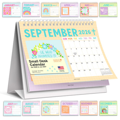Small Desk Calendar 2026-2027 Standing Flip - 2026 Desk Calendar Small
