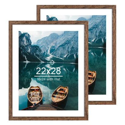 Hongkee 8x11 Picture Frame Set of 2, Real Glass, Rustic Brown Wood Frame