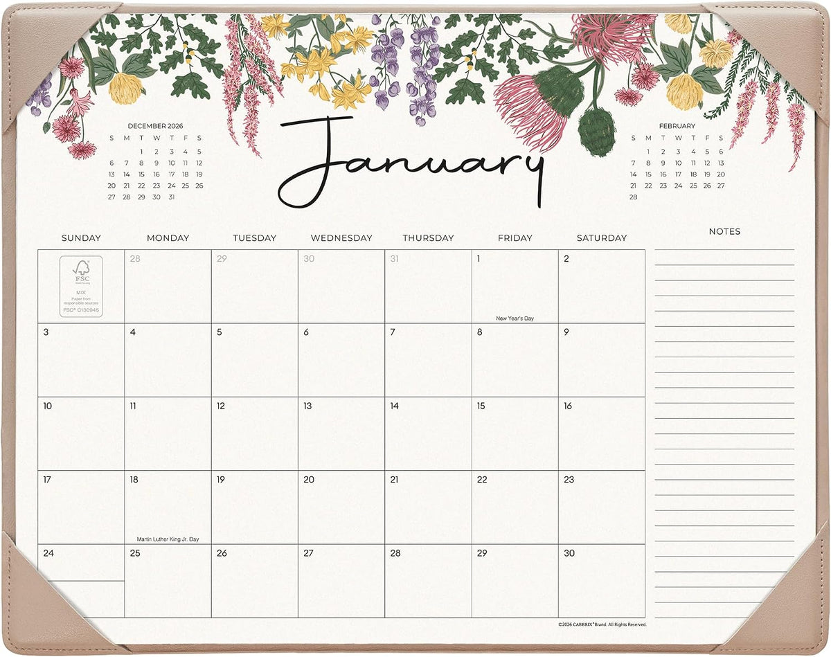 Cabbrix Desk Calendar 2027 with Desktop Mat 15"x 12", Apricot