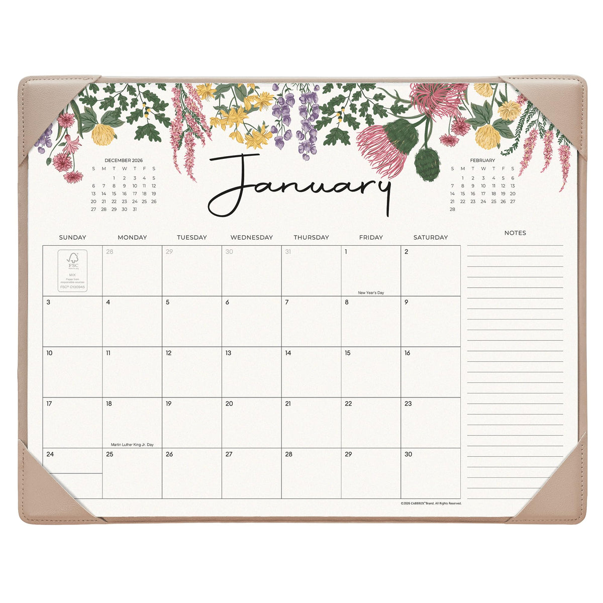 Cabbrix Desk Calendar 2027 with Desktop Mat 15"x 12", Apricot