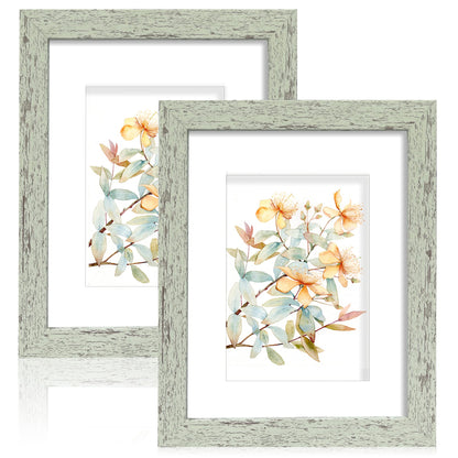 Hongkee 8x11 Picture Frame Set of 2, Real Glass, Rustic Brown Wood Frame