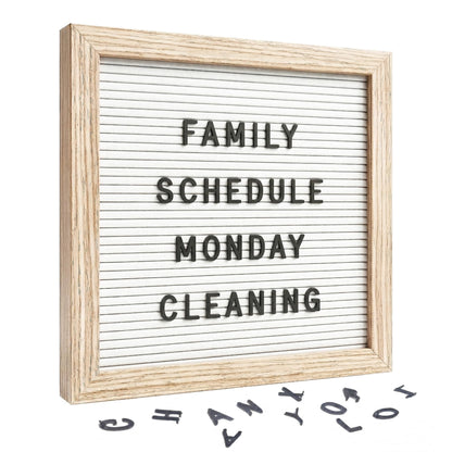 White Felt Letter Board 10x10in, 336 Letters, Wood Frame Message Board