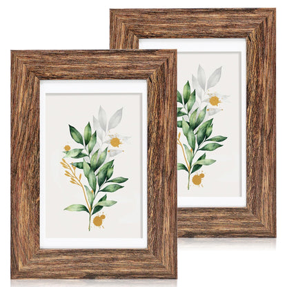 Hongkee 8x11 Picture Frame Set of 2, Real Glass, Rustic Brown Wood Frame