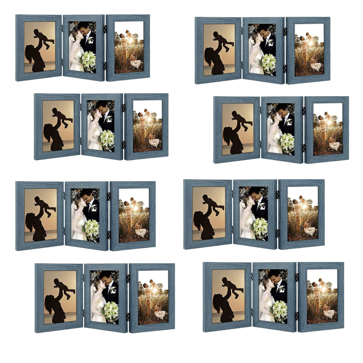 Golden State Art, 5x7 Triple Picture Frame Black- Real Glass, 1 Pack