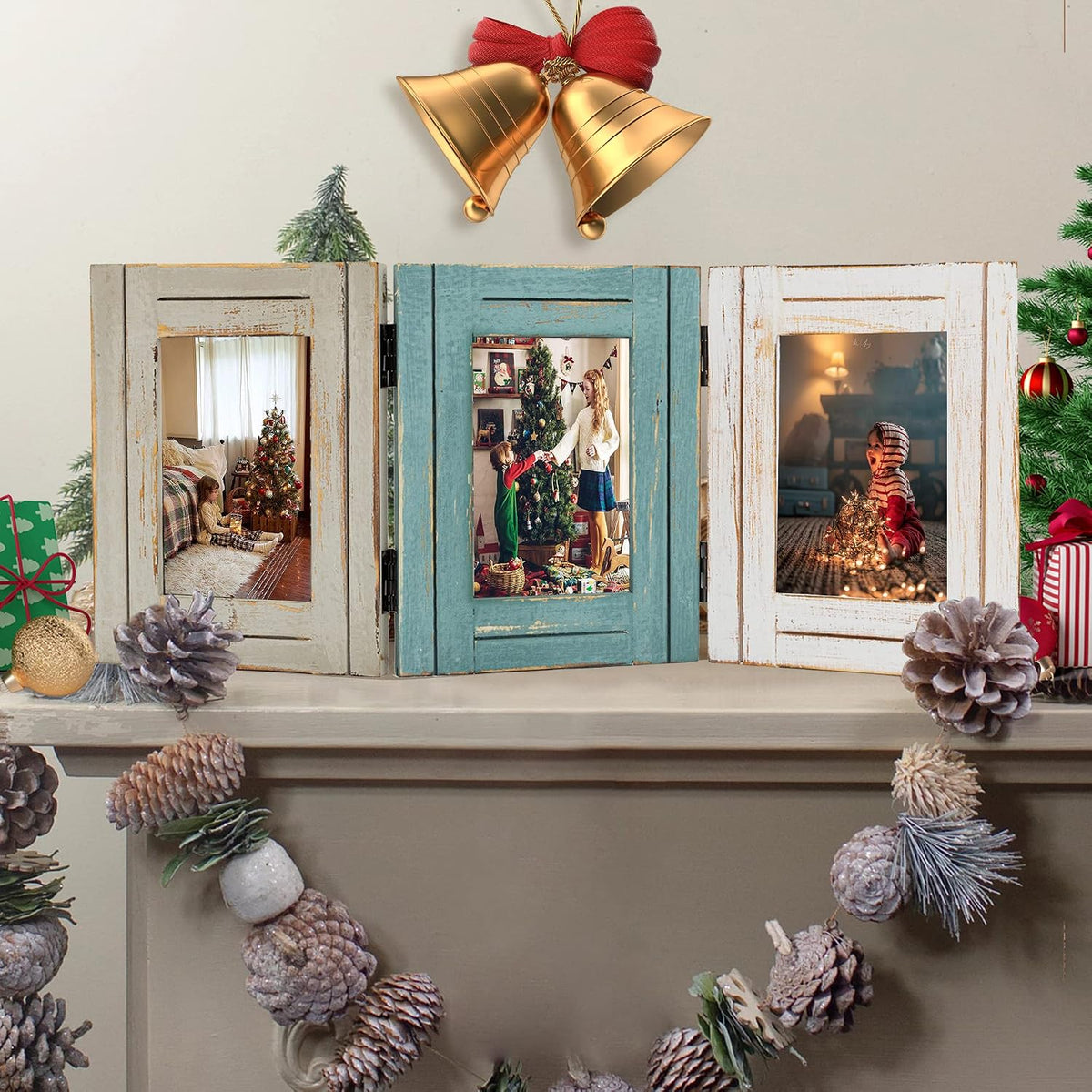 RiteSune Rustic Picture Frame 3 Folding 5X7 Triple Hinged