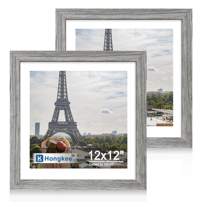 Hongkee 8x11 Picture Frame Set of 2, Real Glass, Rustic Brown Wood Frame