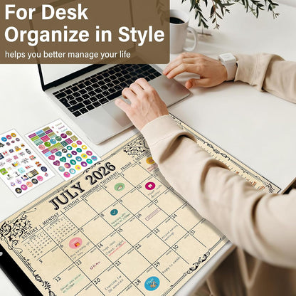 Desk Calendar 2026-2027, Monthly, Desk Pad, 22" x 17" Extra Large Desktop Calendar,18 Months from July 2026 to December 2027 for Home, Office Supplies, Vintage(July.2026-Dec.2027)