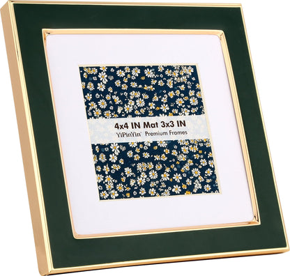 YiPinYin 5x7''Jasper Green Enamel Picture Frames with Gold-Plated Metal Frame Design,HD-Real Glass & Velvet Back,for Countertop,Tabletop Display,Bookshelf,Wall Décor