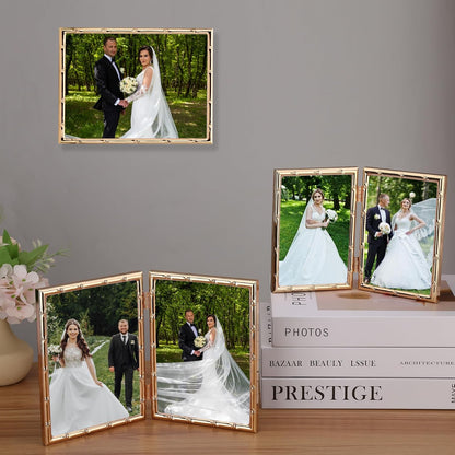 6x8''Bamboo Detail Dark Gold Metal Picture Frame 2pack,With Acid Frame Mount for 4x6'',Elegant Gold Plated Baby Nurse Photo Frames 6x8''With Soft Touch Velvet Backing for Desktop and Wall Décor