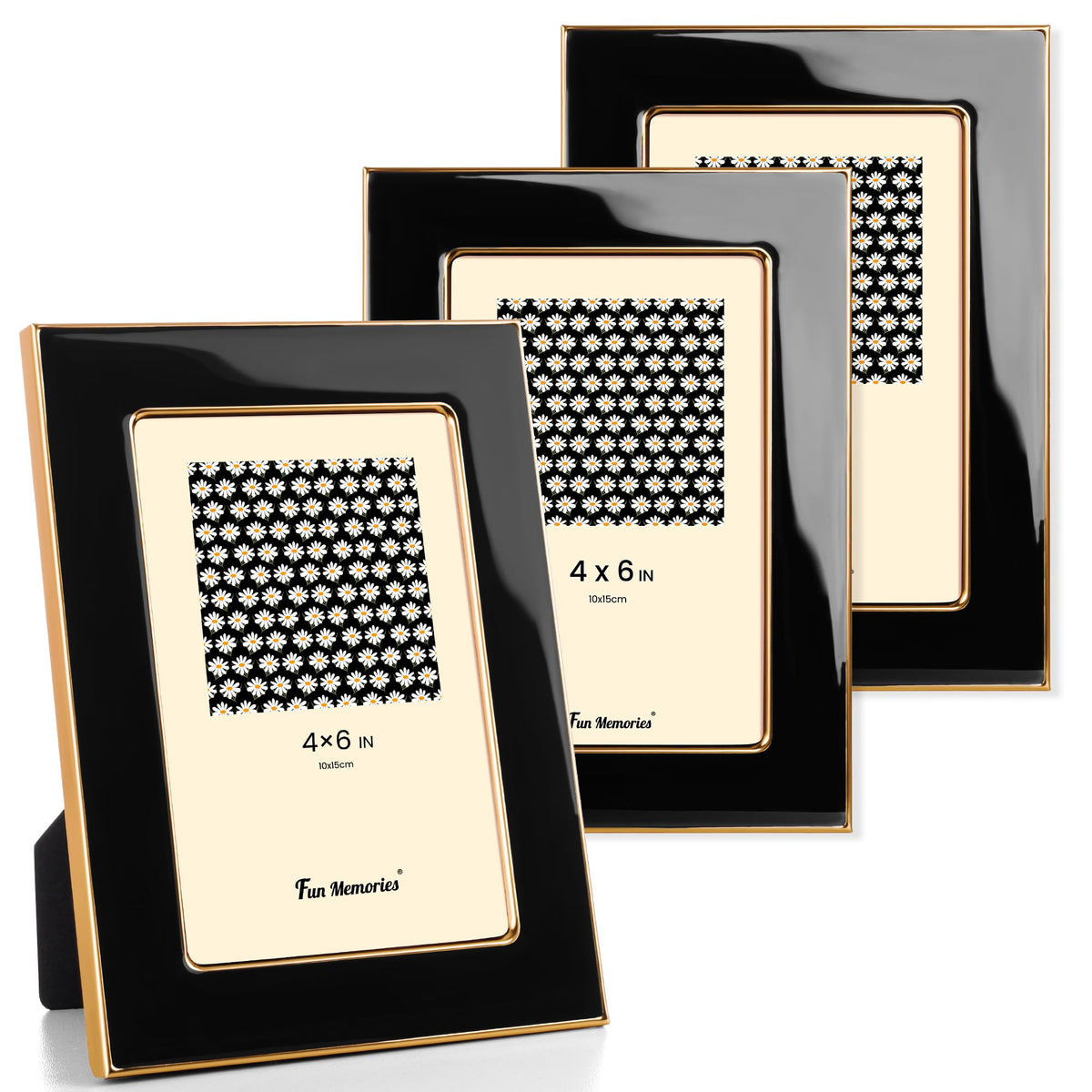 Fun Memories 4x6 Enamel Picture Frame with HD-Tempered Glass, Gold Metal Edge with Easel, Vertical & Horizontal Display, Wall and Tabletop Display Family Photo Gallery (White Enamel,1P)