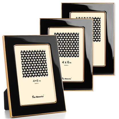 Fun Memories 4x6 Enamel Picture Frame with HD-Tempered Glass, Gold Metal Edge with Easel, Vertical & Horizontal Display, Wall and Tabletop Display Family Photo Gallery (White Enamel,1P)
