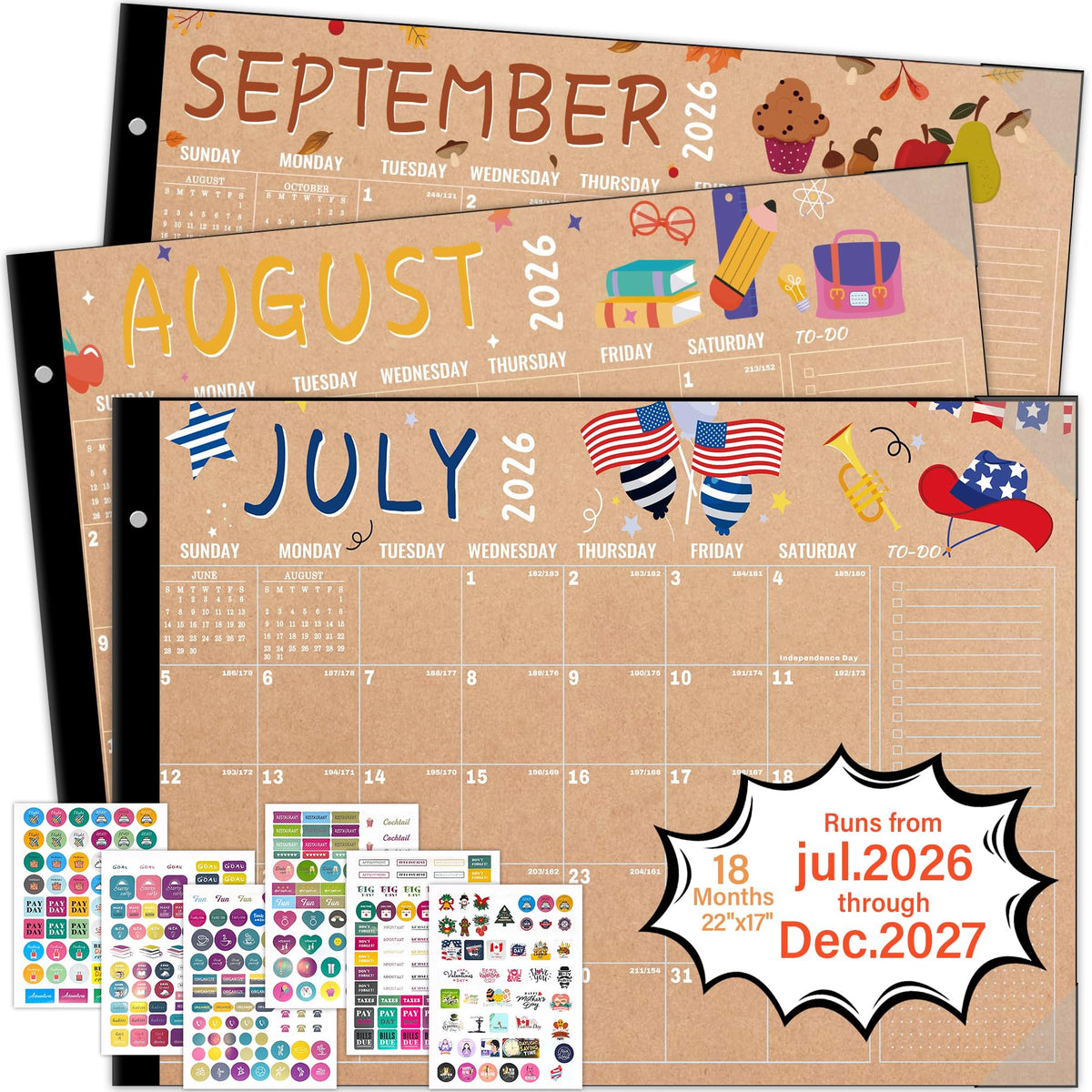 Desk Calendar 2026-2027, Monthly, Desk Pad, 22" x 17" Extra Large Desktop Calendar,18 Months from July 2026 to December 2027 for Home, Office Supplies, Vintage(July.2026-Dec.2027)