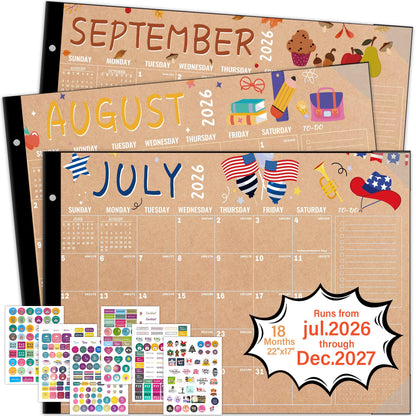 Desk Calendar 2026-2027, Monthly, Desk Pad, 22" x 17" Extra Large Desktop Calendar,18 Months from July 2026 to December 2027 for Home, Office Supplies, Vintage(July.2026-Dec.2027)
