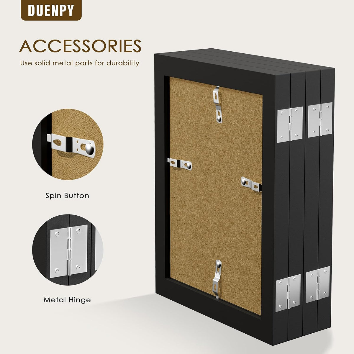 DUENPY 4 Folding 5x7 Accordion Wood Frame Plexiglass Black