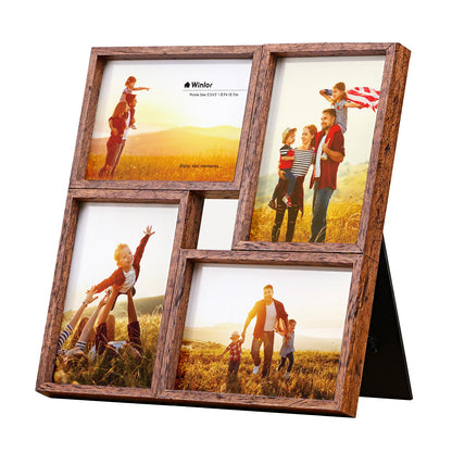 3.5x5 Collage Picture Frame 4 Openings, FSC Certified MDF Wood Family Photo Frame with HD Glass for Desktop & Wall Mount, Multi Picture Frames Set for Baby Nursery Room Decor, Natural