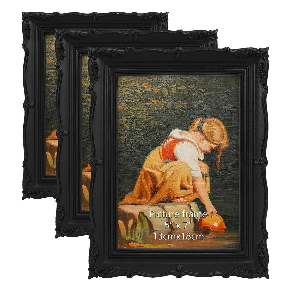 PHAREGE Vintage Picture Frame with Mat for 5x7 Photo, Retro Green Gold