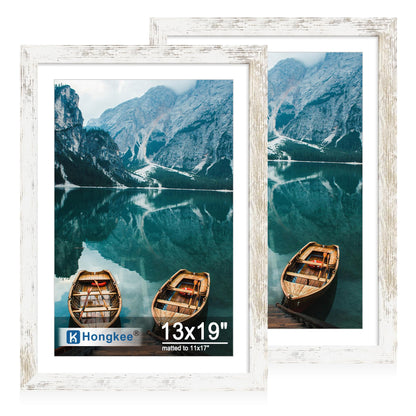 Hongkee 8x11 Picture Frame Set of 2, Real Glass, Rustic Brown Wood Frame