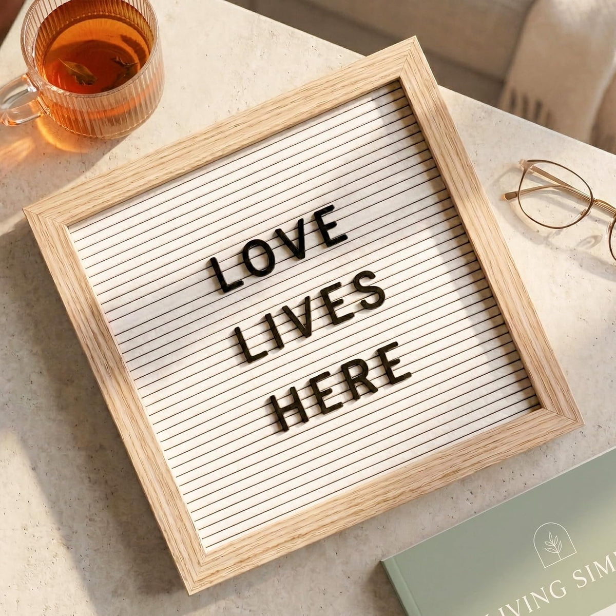White Felt Letter Board 10x10in, 336 Letters, Wood Frame Message Board