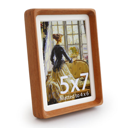 Wooden Picture Frames, 2.5x3.5 Small Polaroid Picture Frame Matted to 2x3 with Plexiglass, Teak Solid Natural Wood Tiny Photo Frame, For TableTop and Wall Mounting
