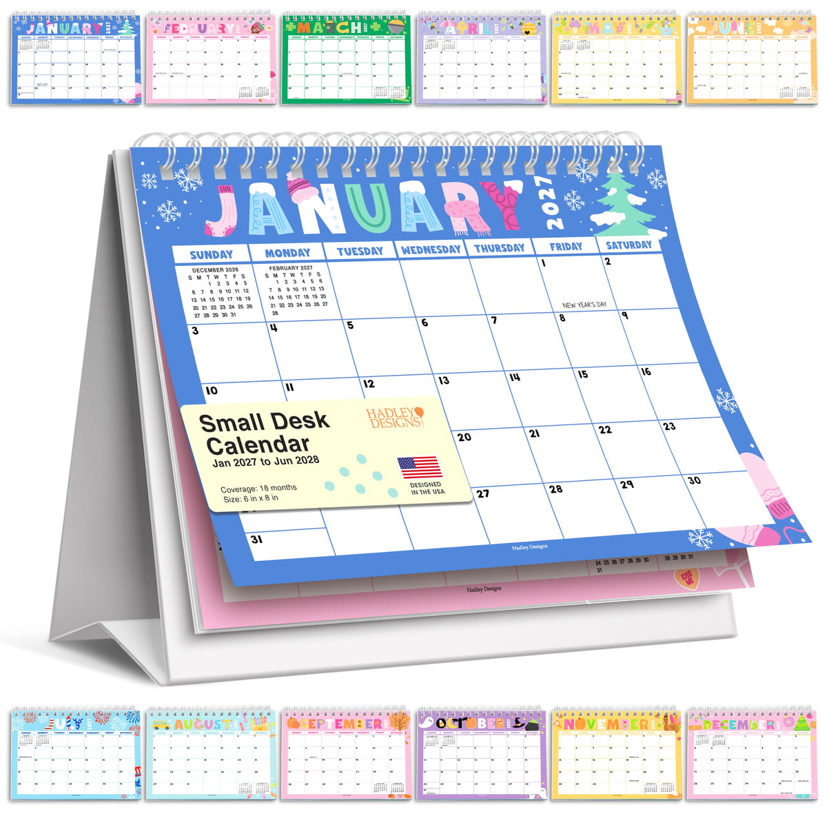 Small Desk Calendar 2026-2027 Standing Flip - 2026 Desk Calendar Small