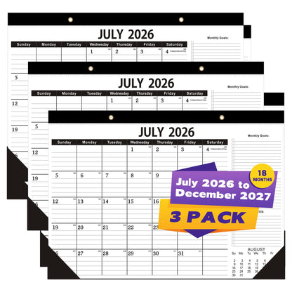 Versatile Desk Calendar 2026-2027 - 18 Month Wall & Desktop Planner (July 2026 - Dec 2027), 17" x 12" Large Monthly Pad, 170um Protective Film & 300g Cardboard for Efficient Workspace