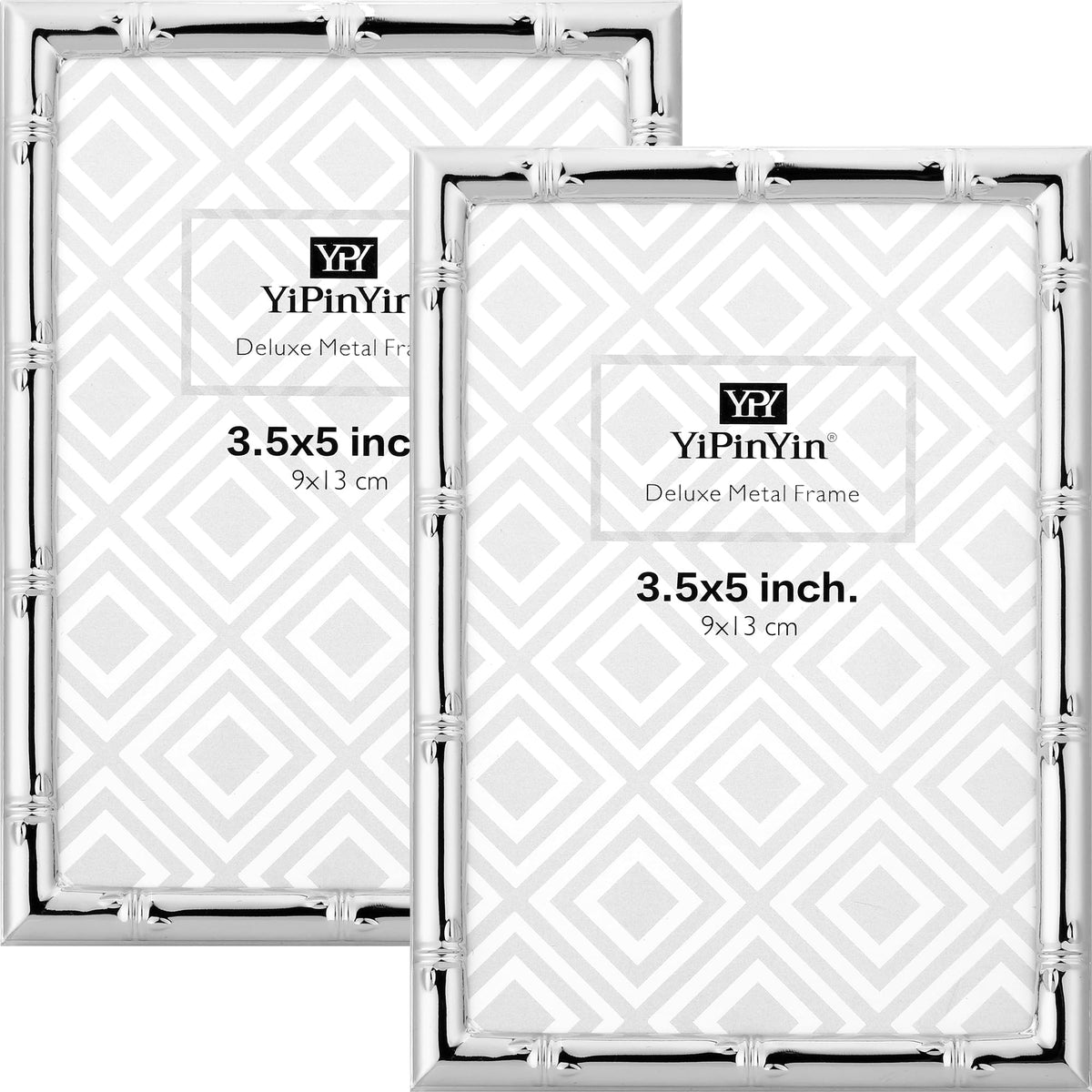 4x6'' Bamboo Detail Double Photo Frames,Silver 6x4'' Double Metal Picture Frames,Elegant Silver Plated Photo Frames 4 x 6'' With Soft Touch Velvet Backing and Real Glass for Desktop and Shelf Decor