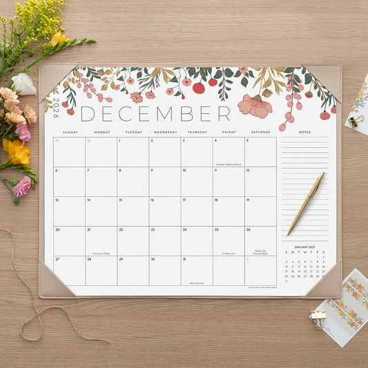 Desk Calendar 2026-2027 with Desktop Mat, Cabbrix Large Desk Pad Calendar 21 x 17 Inch Cover 18 Months Runs From July 2026 to December 2027, Floral Design Calendar 2026 for Home School and Office (Apricot, 21 x 17")