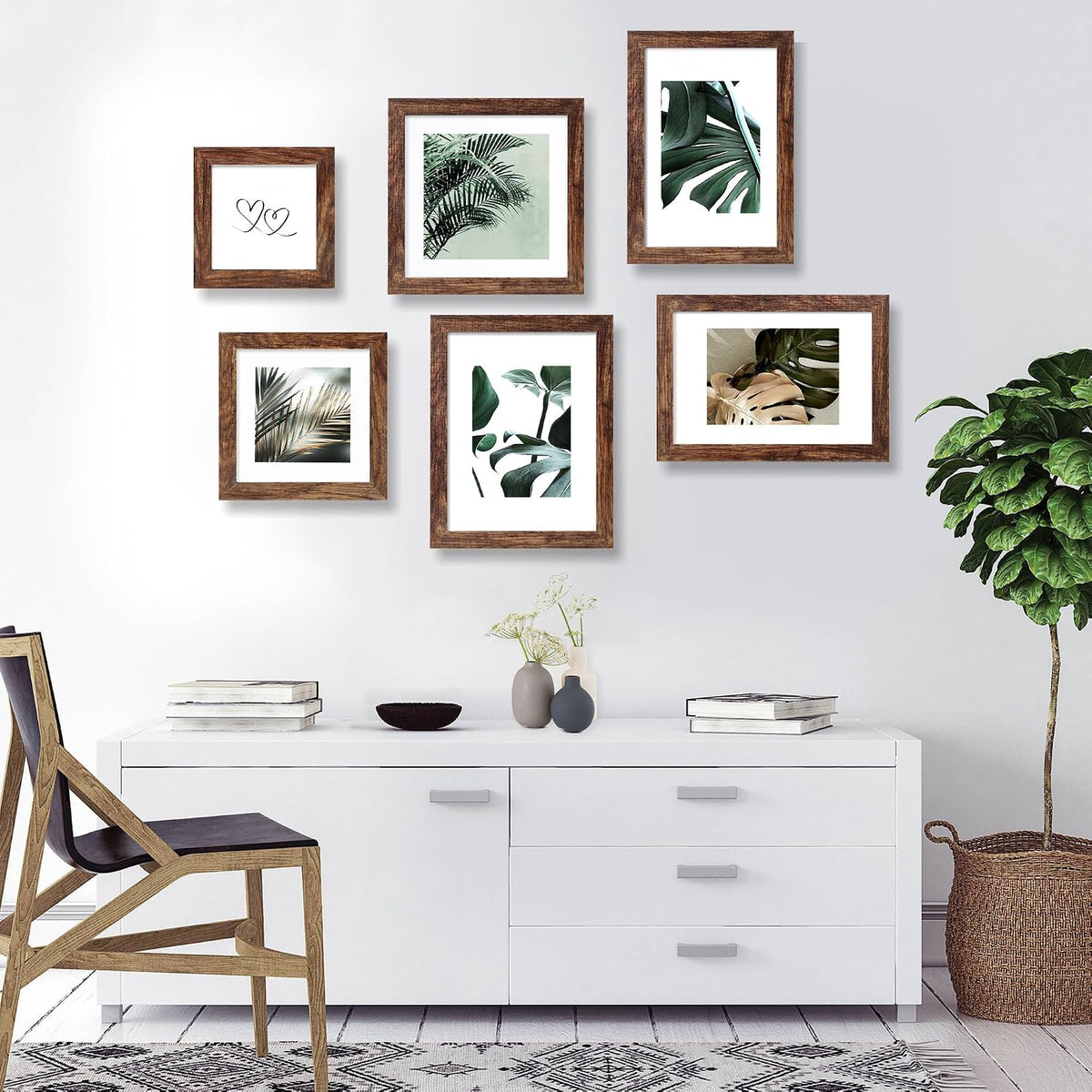 Hongkee 8x11 Picture Frame Set of 2, Real Glass, Rustic Brown Wood Frame