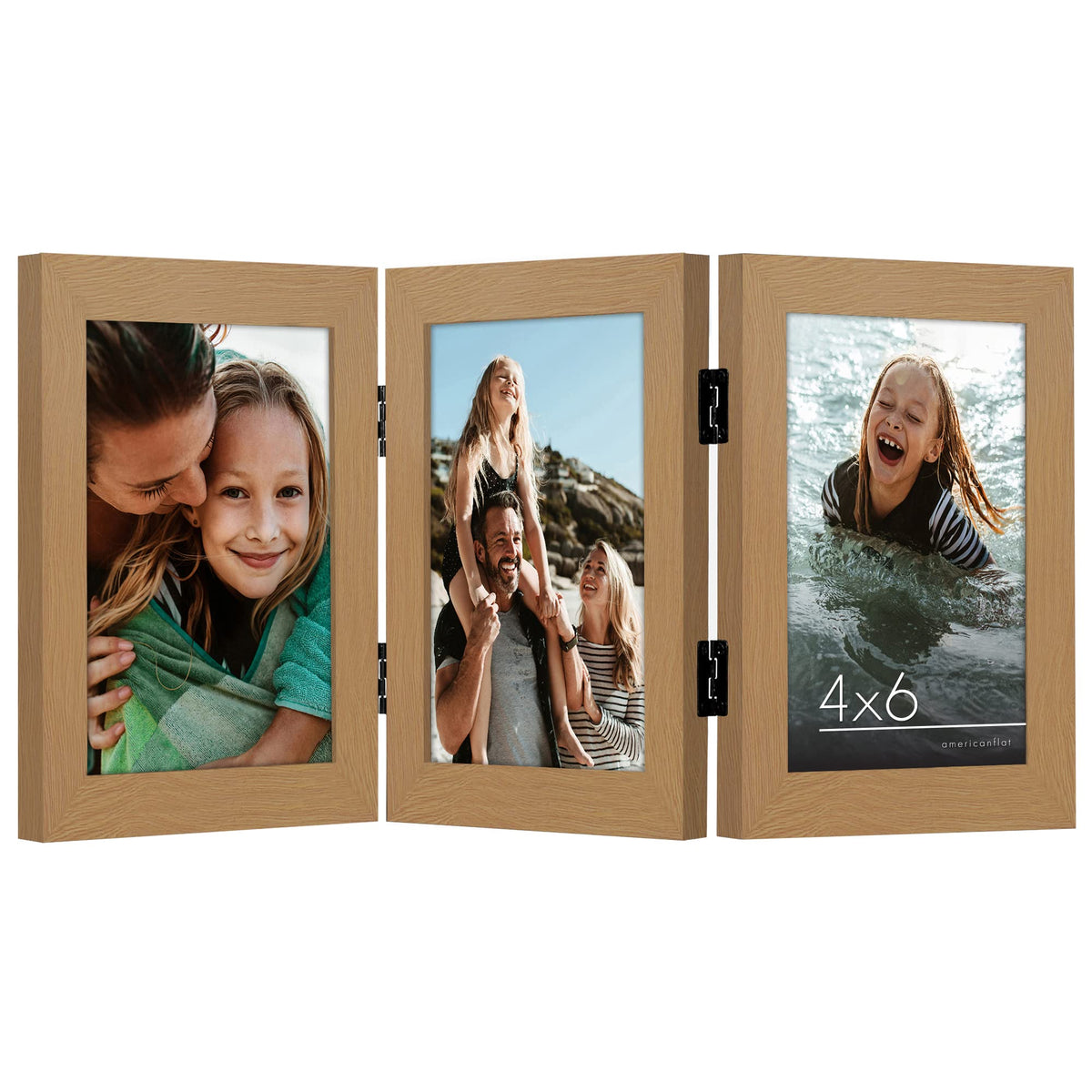 Americanflat Hinged 8x10 Picture Frame with Shatter-Resistant Glass - Double Picture Frames with Engineered Wood - Signature Collection - Photo Frame for Tabletop Display - Black