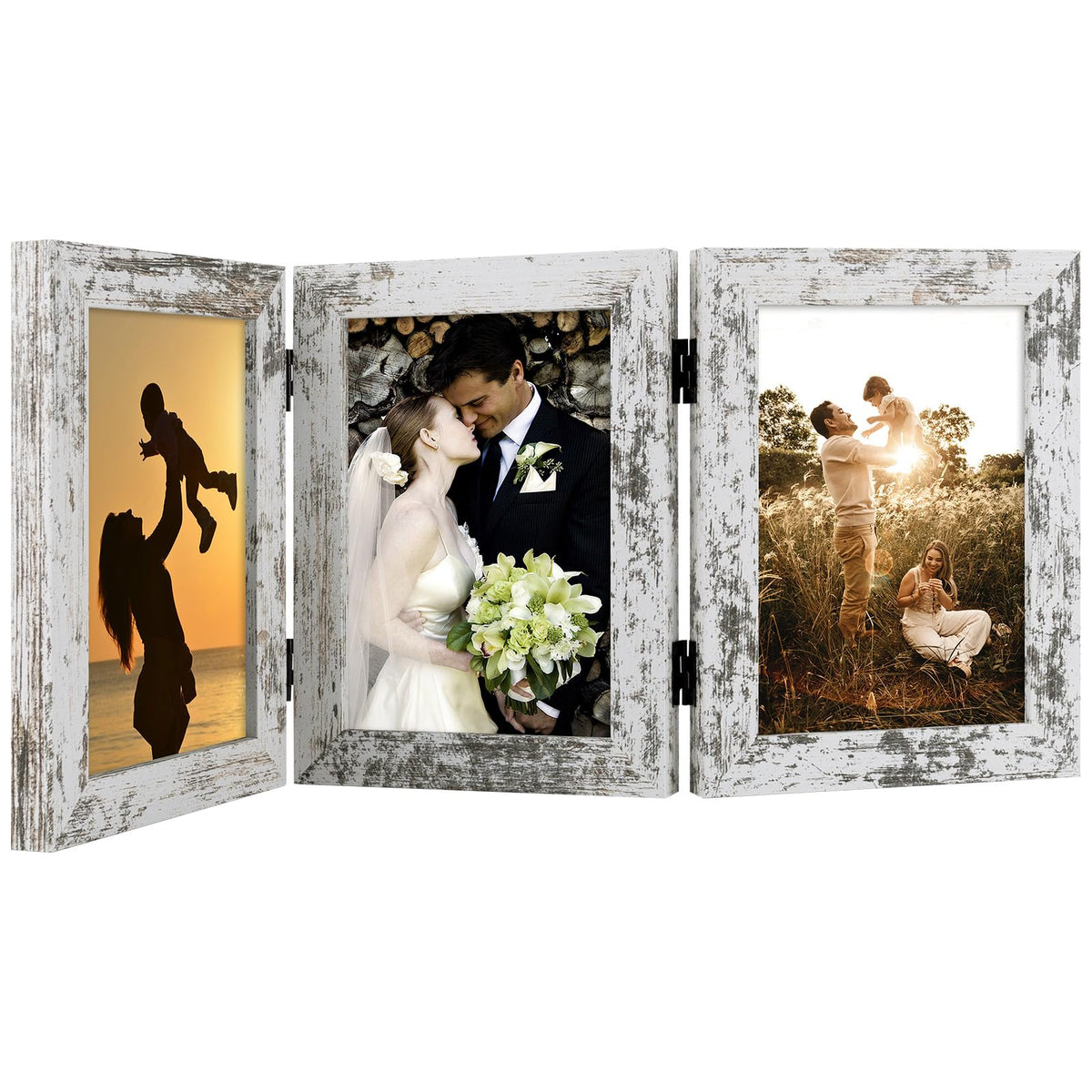 Golden State Art, 5x7 Triple Picture Frame Black- Real Glass, 1 Pack