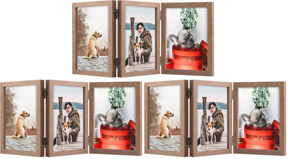 TOFOREVO 3 5x7 Picture Frame Black Triple Wooden Hinged Photo Frame