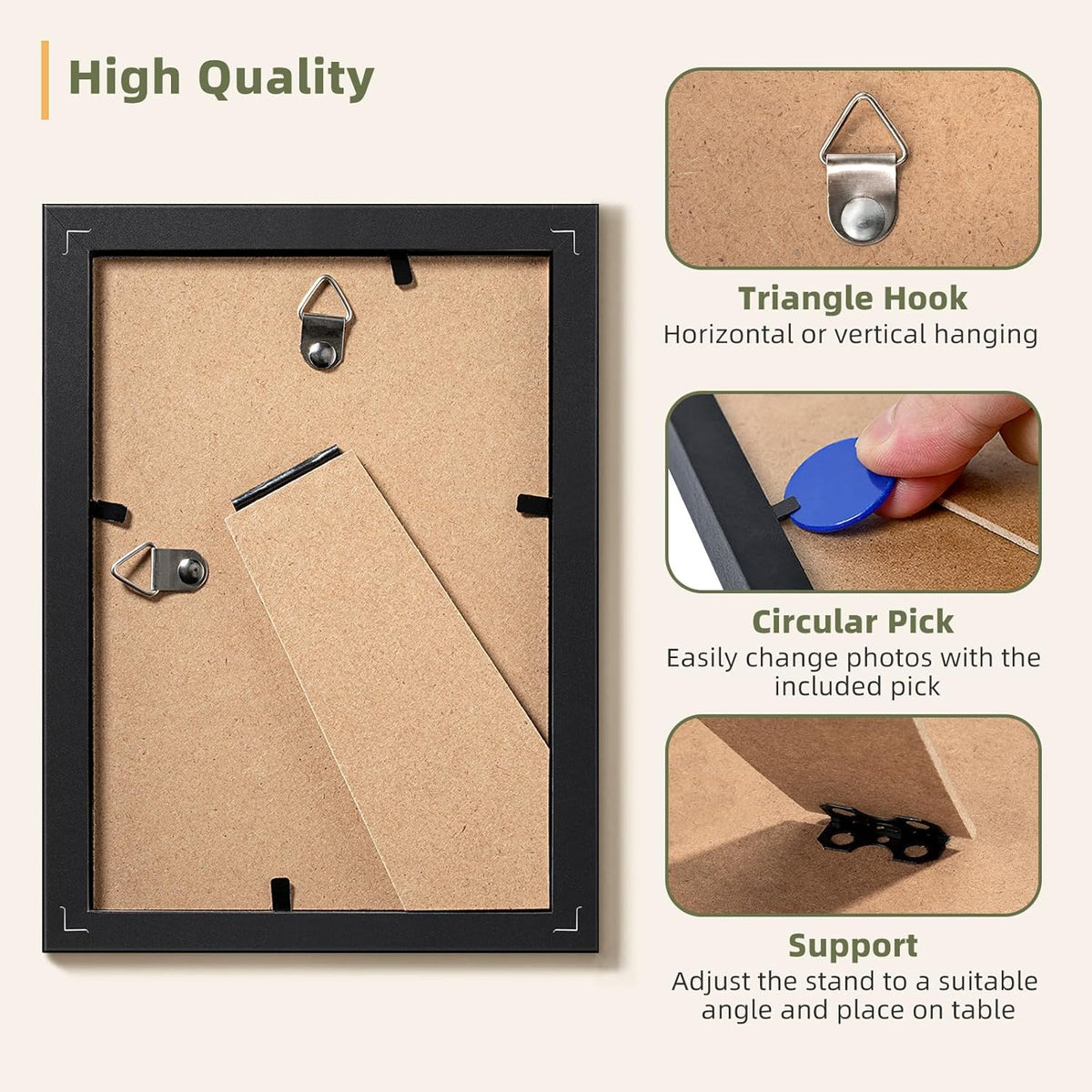 HappyHapi 4x6 Picture Frame Set of 10, Wall or Tabletop Display, Black