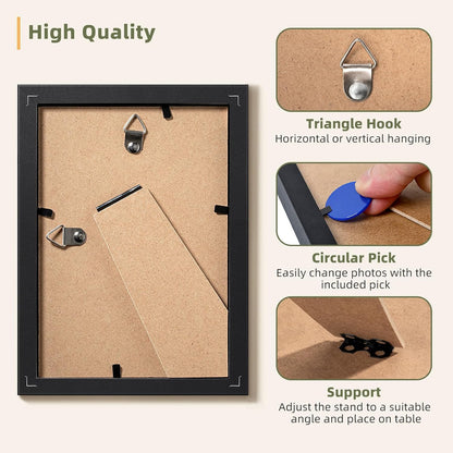 HappyHapi 4x6 Picture Frame Set of 10, Wall or Tabletop Display, Black