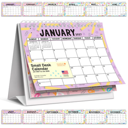 Small Desk Calendar 2026-2027 Standing Flip - 2026 Desk Calendar Small