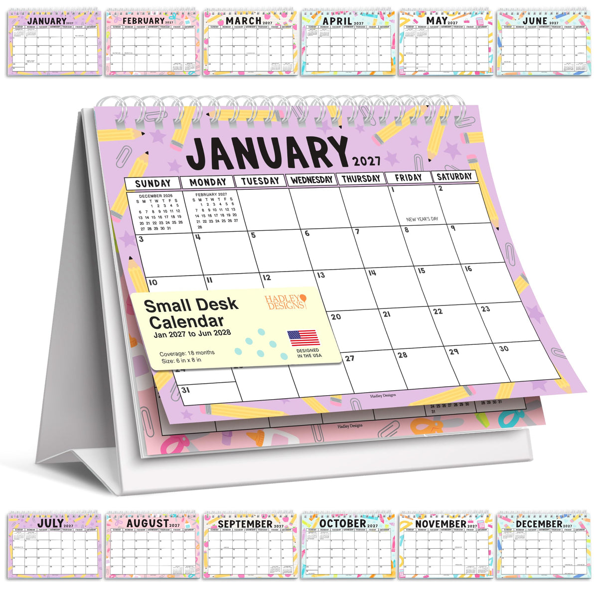 Small Desk Calendar 2026-2027 Standing Flip - 2026 Desk Calendar Small
