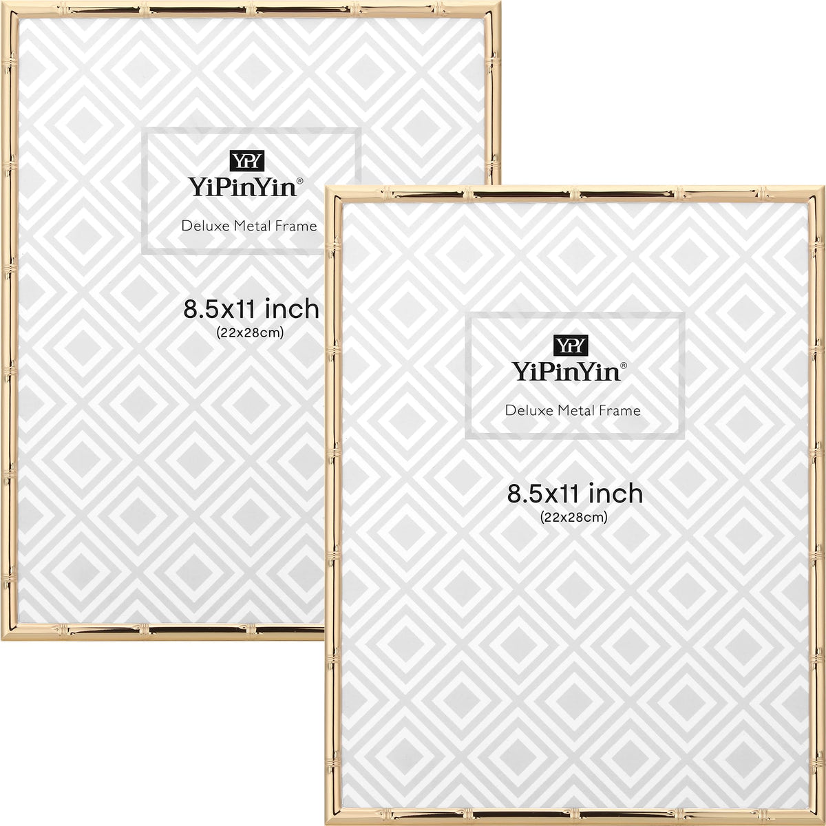 6x8''Bamboo Detail Dark Gold Metal Picture Frame 2pack,With Acid Frame Mount for 4x6'',Elegant Gold Plated Baby Nurse Photo Frames 6x8''With Soft Touch Velvet Backing for Desktop and Wall Décor