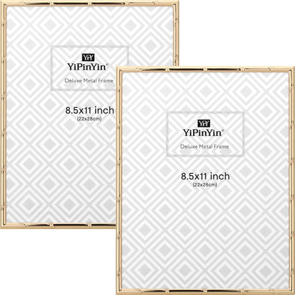 6x8''Bamboo Detail Dark Gold Metal Picture Frame 2pack,With Acid Frame Mount for 4x6'',Elegant Gold Plated Baby Nurse Photo Frames 6x8''With Soft Touch Velvet Backing for Desktop and Wall Décor