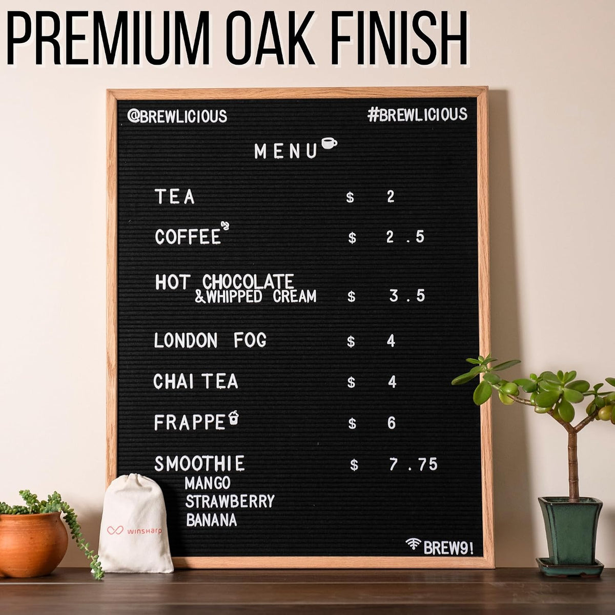 Large Black Felt Letter Board | 24"x30" Classy Dark Stained Wooden Frame with White Letters | Premium Changeable Sign Boards for Price List Message Letterboard With Stand for Small Business