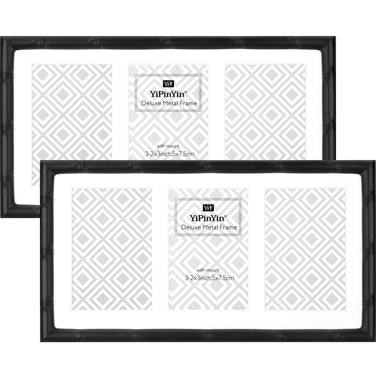 4x6'' Bamboo Detail Double Photo Frames,Silver 6x4'' Double Metal Picture Frames,Elegant Silver Plated Photo Frames 4 x 6'' With Soft Touch Velvet Backing and Real Glass for Desktop and Shelf Decor