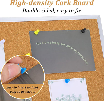 Desktop Cork Board Bulletin Board, Double Sided with Silver Aluminum Border