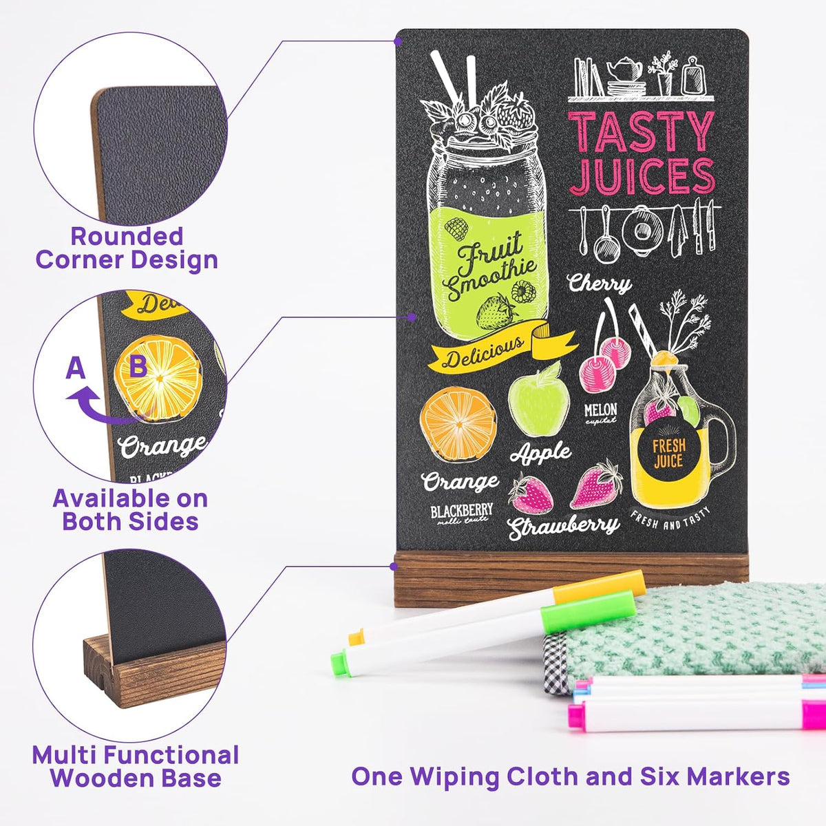 6Pcs Tabletop Chalkboard Sign, 7.8x5 Inch, Double-Sided, Base Stands
