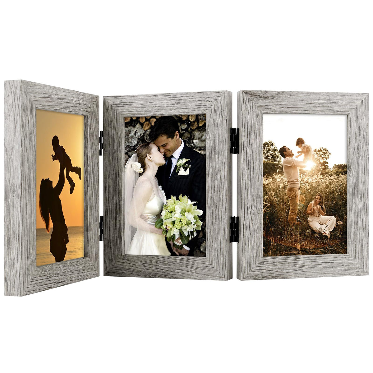 Golden State Art, 5x7 Triple Picture Frame Black- Real Glass, 1 Pack