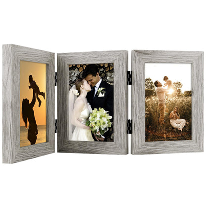 Golden State Art, 5x7 Triple Picture Frame Black- Real Glass, 1 Pack