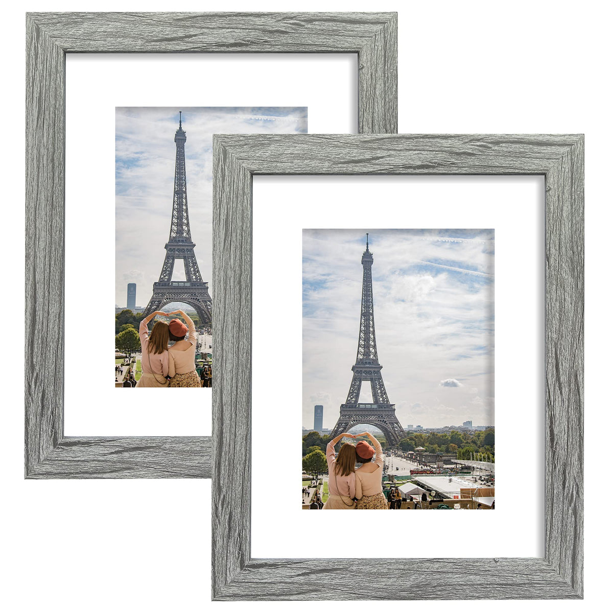 Hongkee 8x11 Picture Frame Set of 2, Real Glass, Rustic Brown Wood Frame