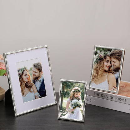 5x7'' Silver Rope Design Metal Picture Frames with Hi Quality Velvet Backing and Real Glass Front,Silver Photo Frame 7x5'' for Desktop Display Or Wall Hanging