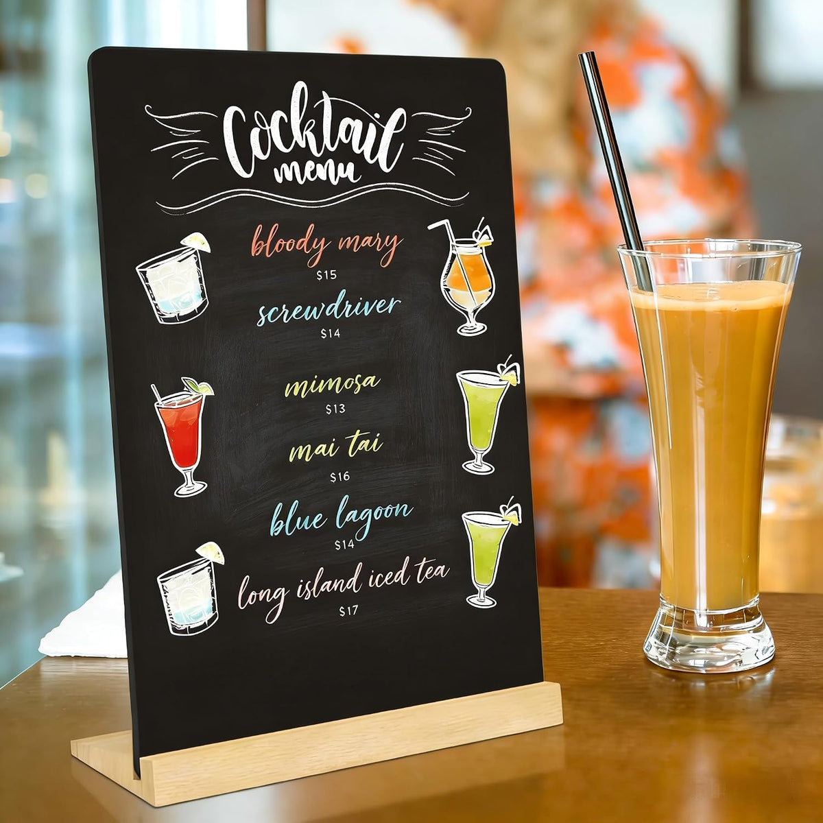 2 Pack 8.6x11.7 in Small Chalkboard Signs with Wood Base for Tabletop Decor Double Sided Mini Chalkboard for Restaurant Food Menu, Message Board, Wedding Party