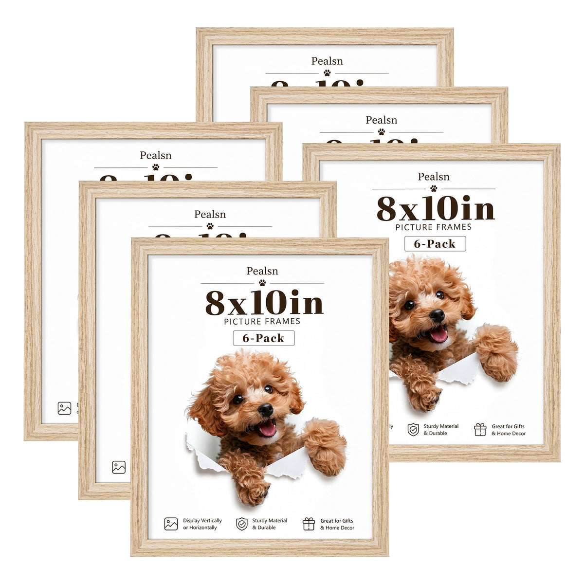 PEALSN 8x10 Picture Frame Set of 6, Wall or Tabletop, Black Woodgrain