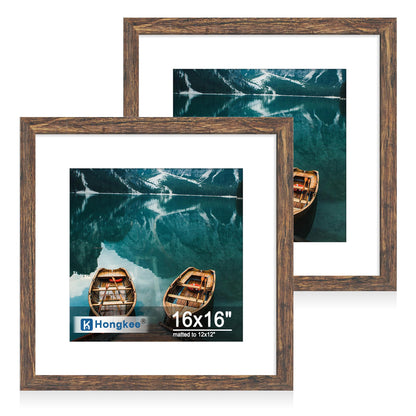 Hongkee 8x11 Picture Frame Set of 2, Real Glass, Rustic Brown Wood Frame