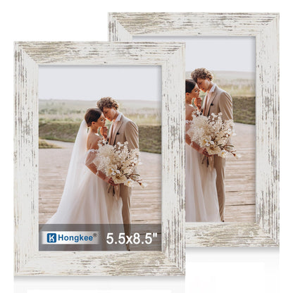 Hongkee 8x11 Picture Frame Set of 2, Real Glass, Rustic Brown Wood Frame